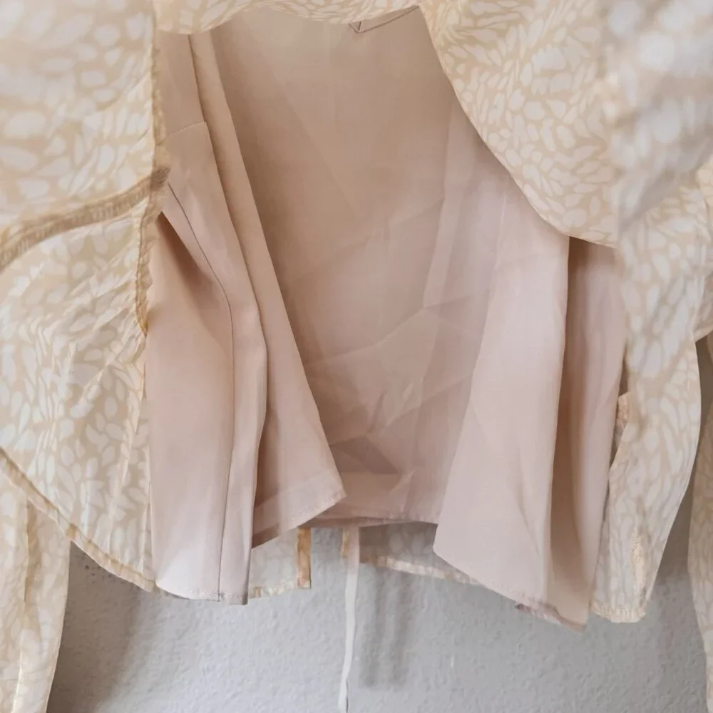 LOFT Sheer Cream Long-Sleeve Peplum Blouse